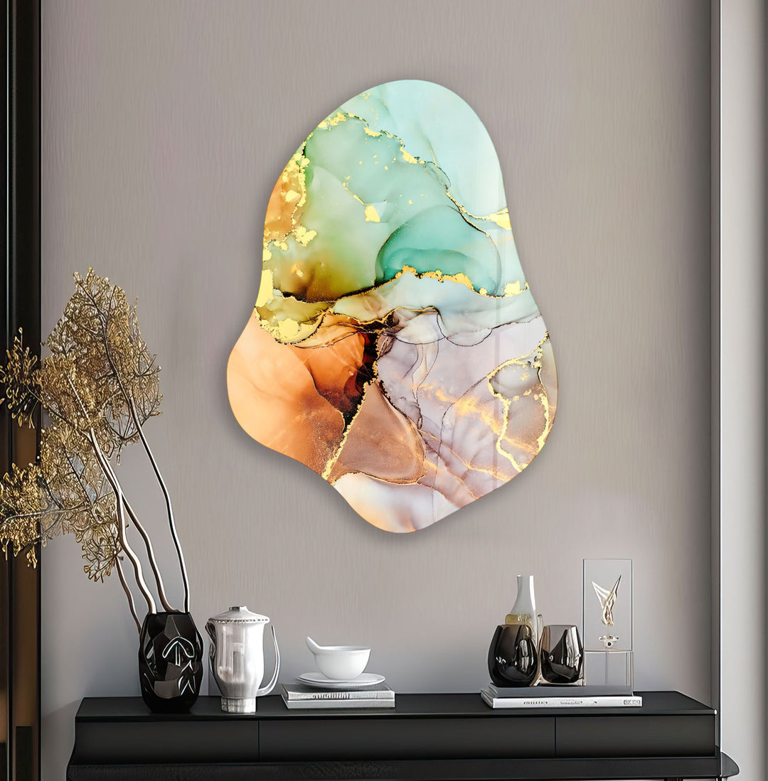 Turquoise Alcohol Ink Stylish Glass Wall Art, print on glass, glass printed photos

