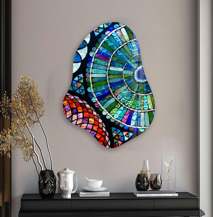 Blue Mosaic Stylish Glass Wall Art, glass art painting, glass art for the Wall
