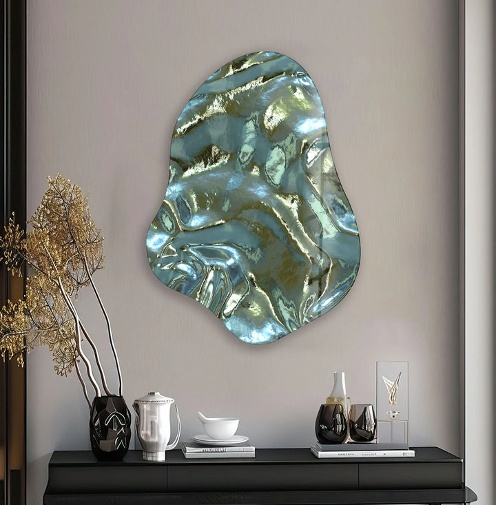 Stylish Green Abstract Glass Wall Art, large glass photo prints, glass wall photos
