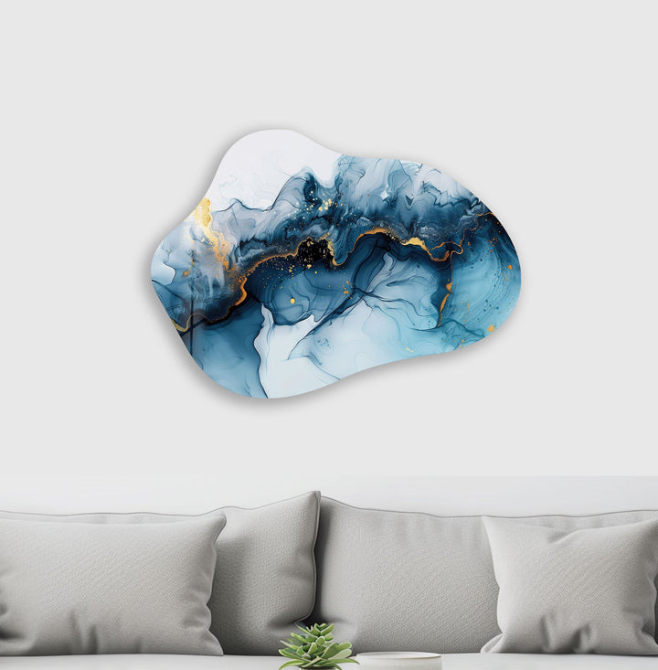 Abstract Blue Alcohol Ink Irregular Glass Wall Art, custom glass photo prints, large glass prints
