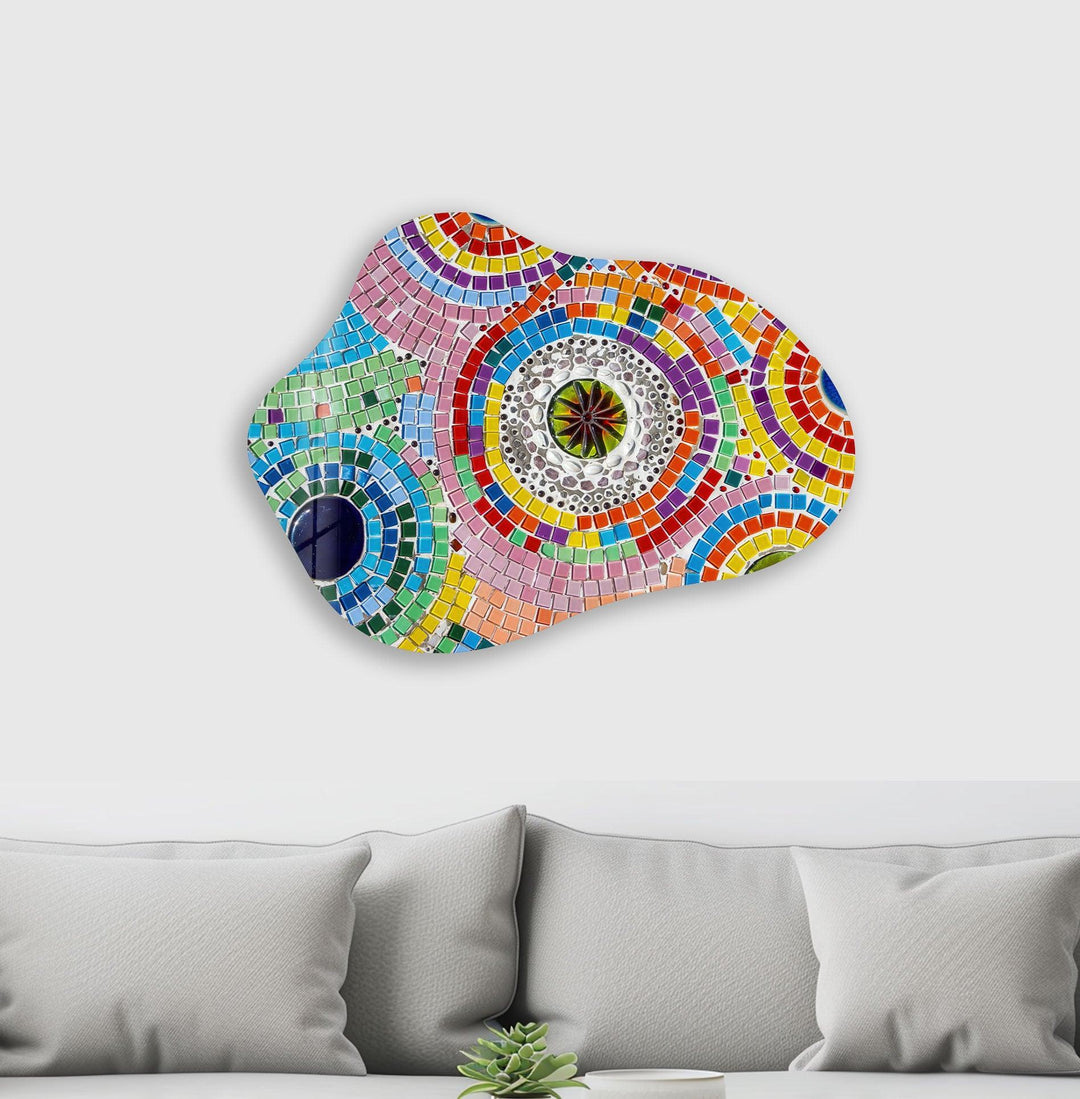 Stylish Pink Mosaic Irregular Glass Wall Art, glass art painting, glass art for the Wall
