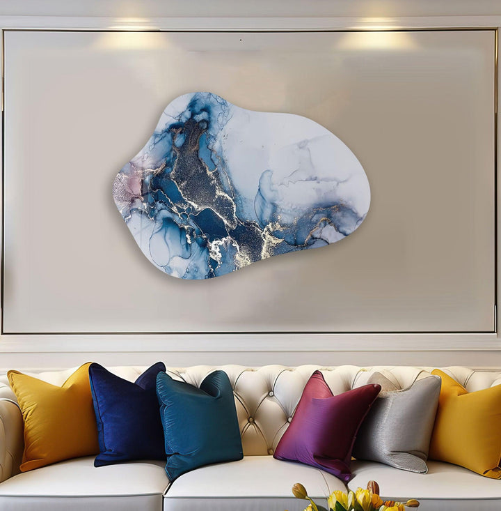 Dark Blue Alcohol Ink Modern Glass Wall Art, glass pictures for Wall, glass prints wall art
