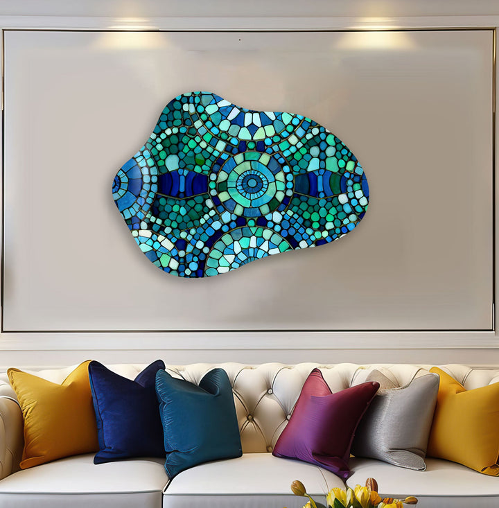 Mosaic Pattern Green Irregular Glass Wall Art, stained glass wall art, stained glass wall decor
