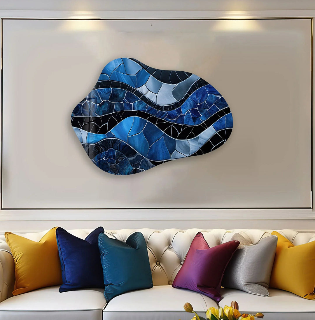 Stained Blue Decorative Glass Wall Art, Glass Printing Wall Art, Print photos on glass
