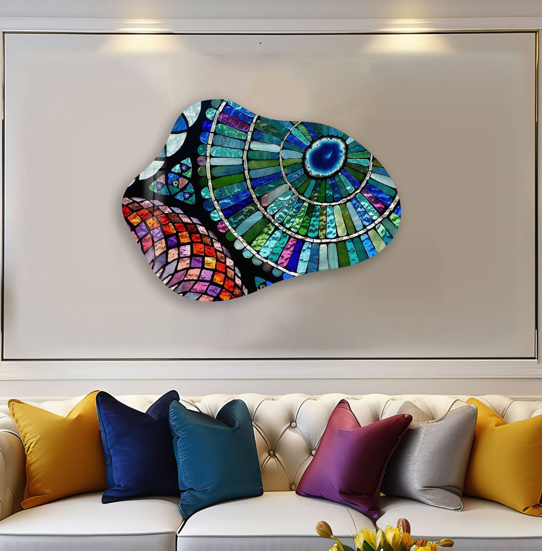 Blue Mosaic Stylish Glass Wall Art, stained glass wall art, stained glass wall decor
