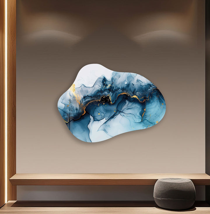 Abstract Blue Alcohol Ink Irregular Glass Wall Art, photo print on glass, prints on glass wall art
