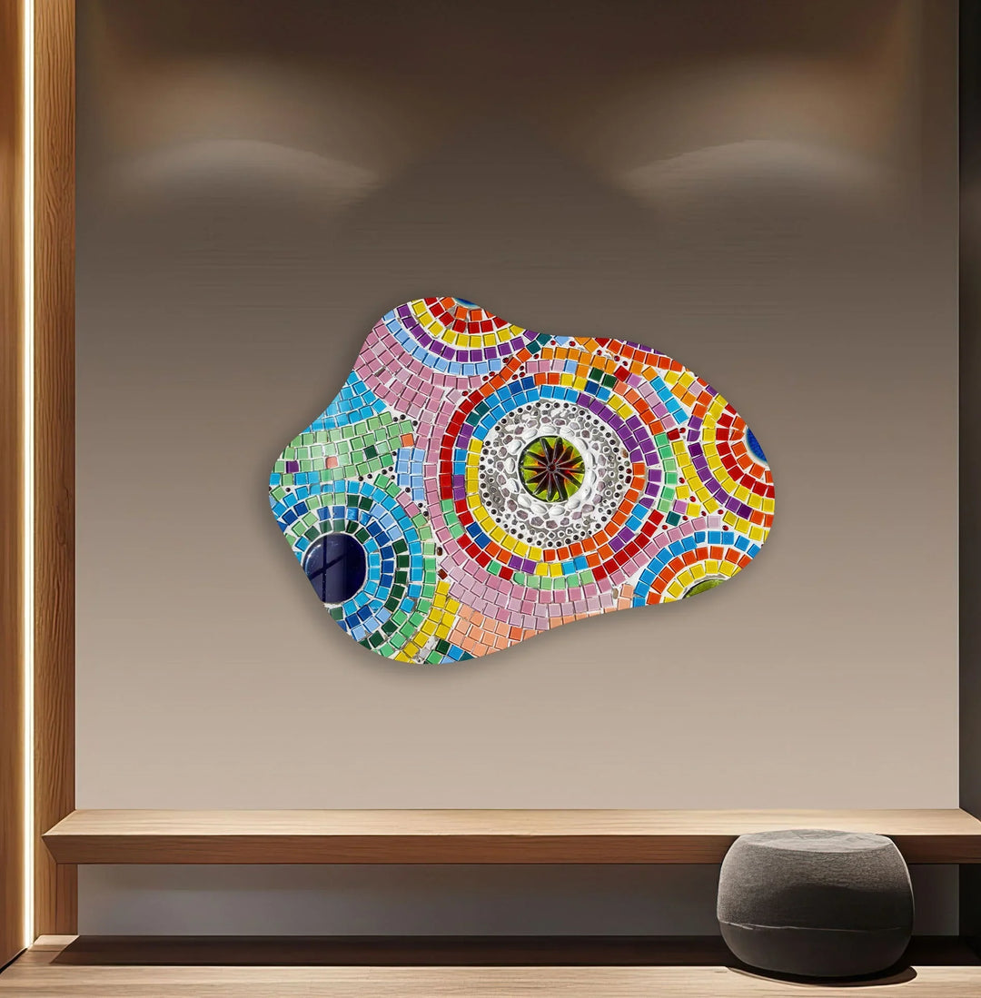 Stylish Pink Mosaic Irregular Glass Wall Art, glass photo prints, glass picture prints
