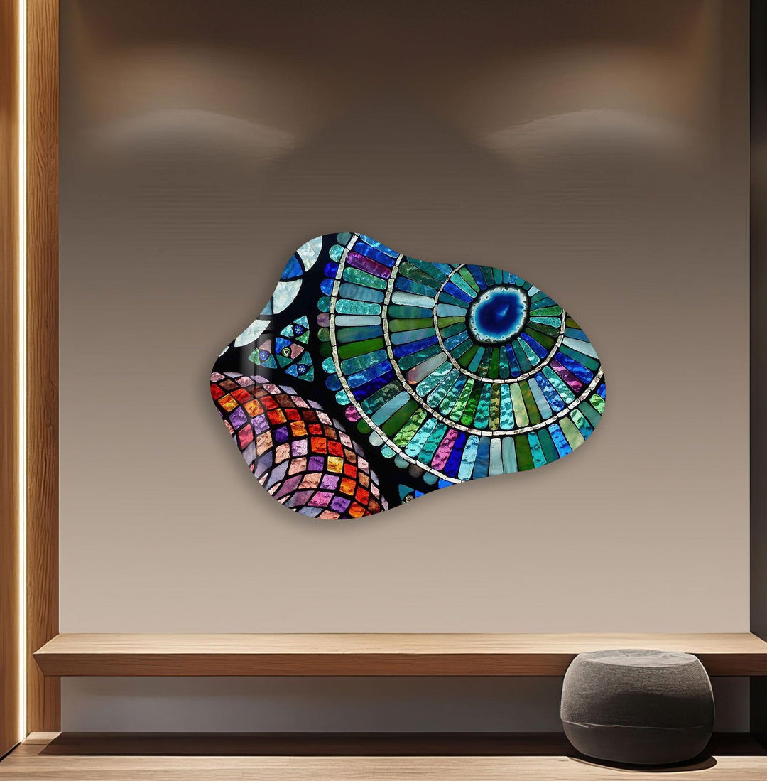 Blue Mosaic Stylish Glass Wall Art, Glass Printing Wall Art, Print photos on glass
