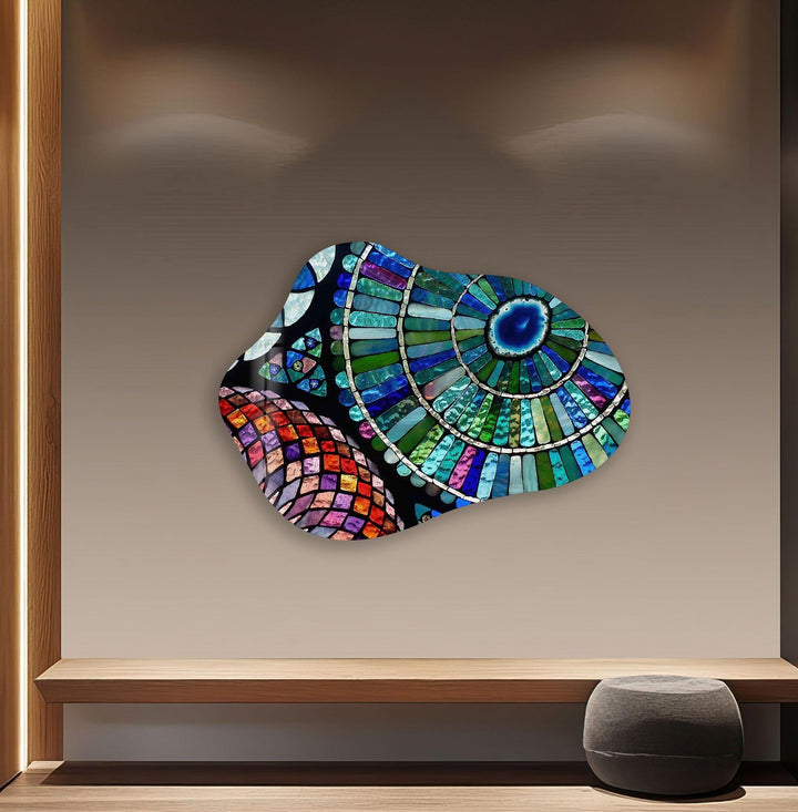 Blue Mosaic Stylish Glass Wall Art, Glass Printing Wall Art, Print photos on glass
