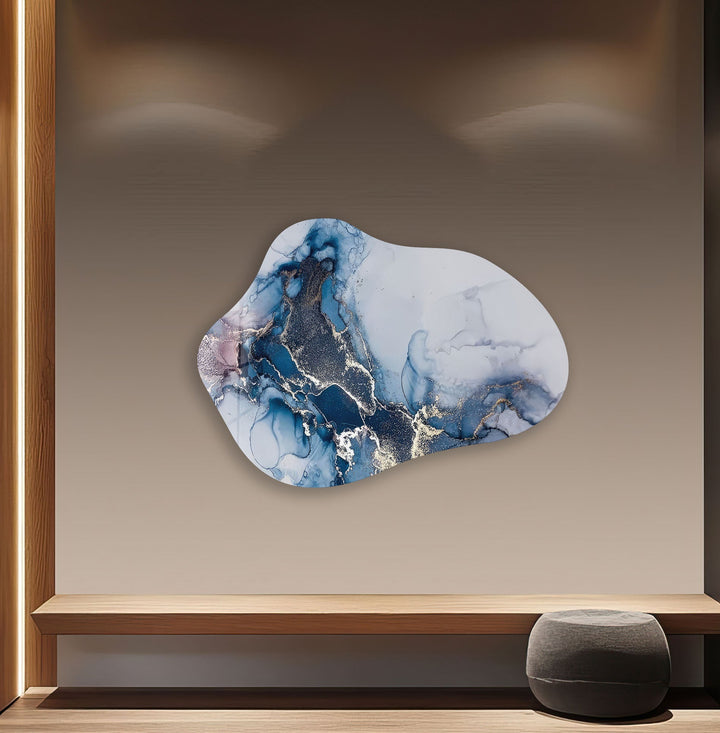 Dark Blue Alcohol Ink Modern Glass Wall Art, large glass photo prints, glass wall photos
