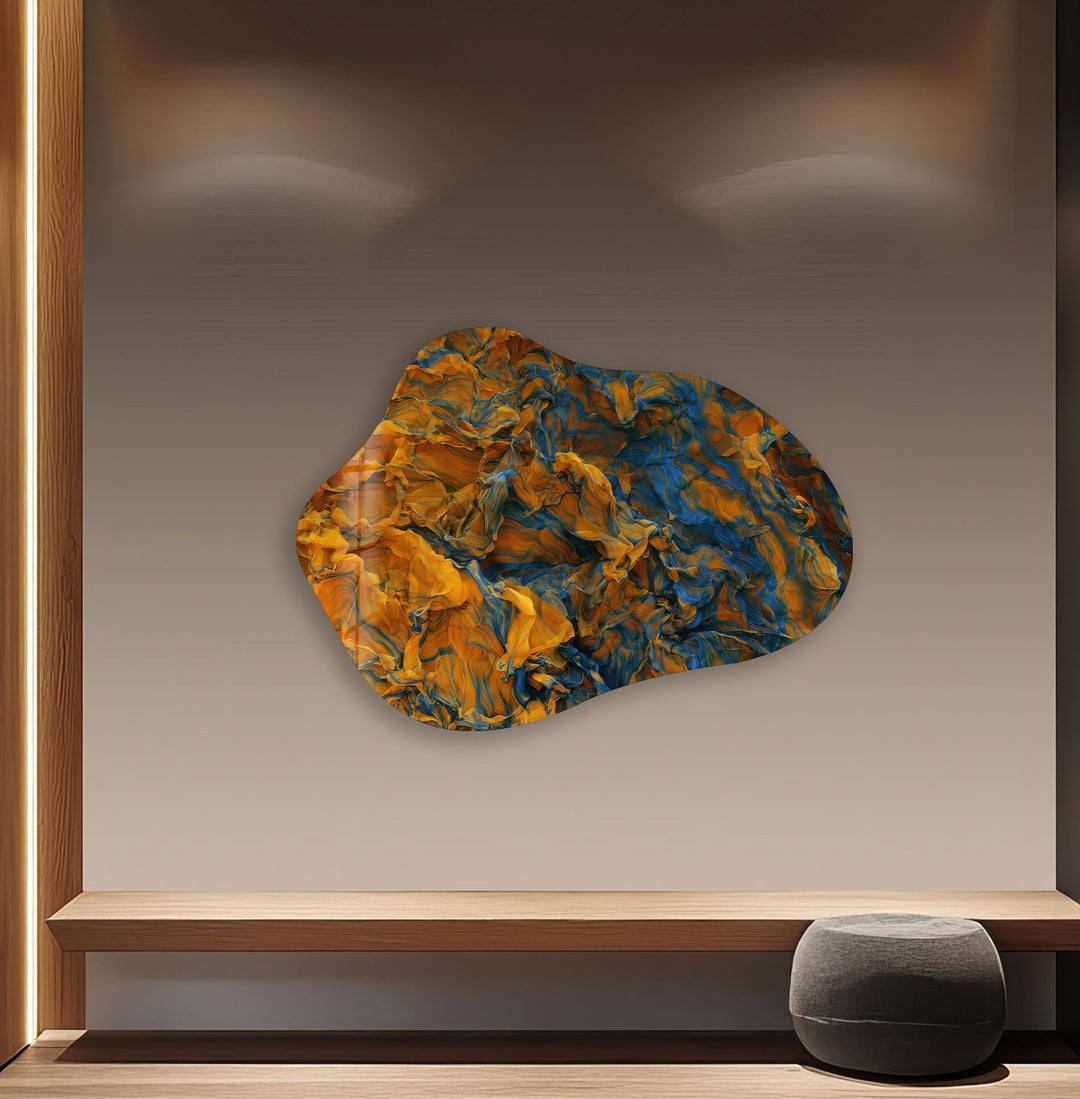 Orange Marbled Decorative Glass Wall Art, large glass photo prints, glass wall photos
