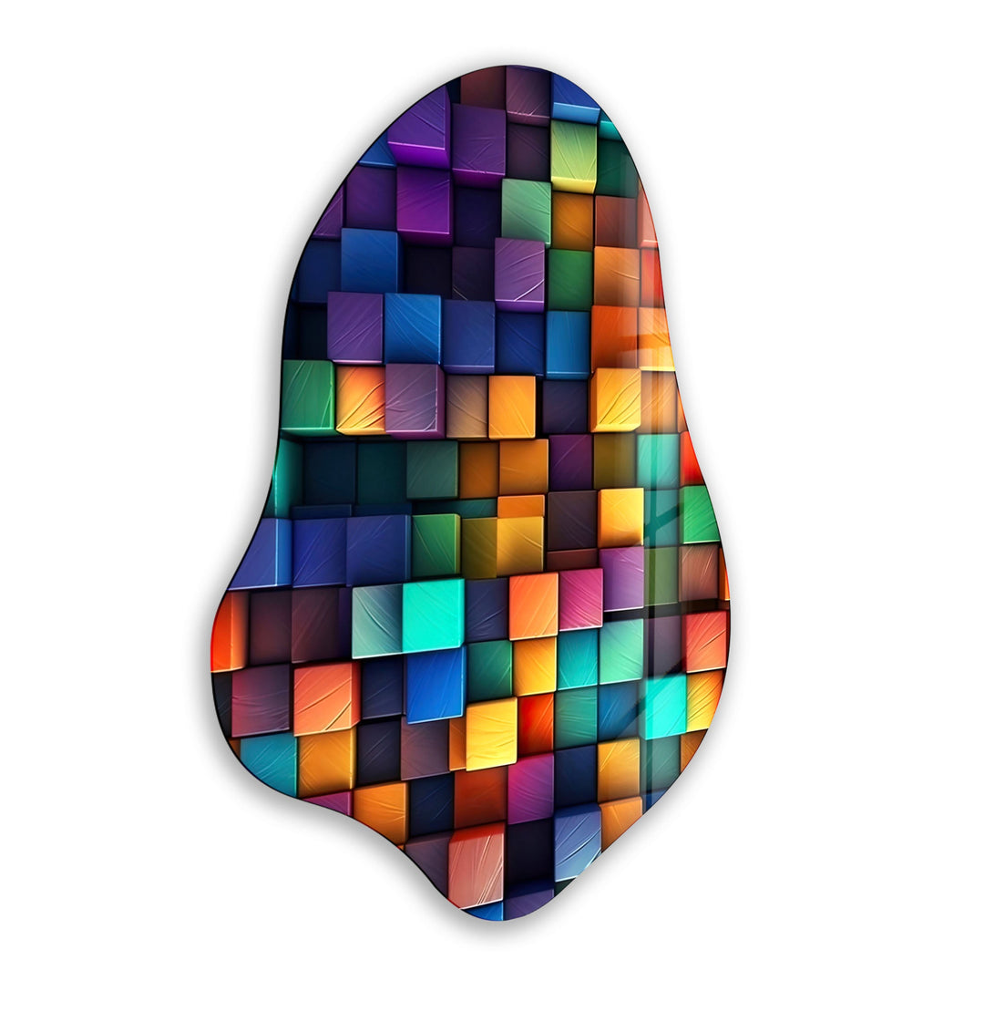 Modern Colorful Cubes Irregular Glass Wall Art, glass image printing, glass prints from photos
