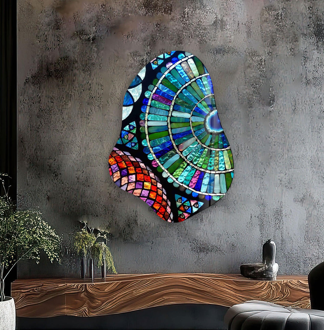 Blue Mosaic Stylish Glass Wall Art, art glass wall art, glass wall art pictures
