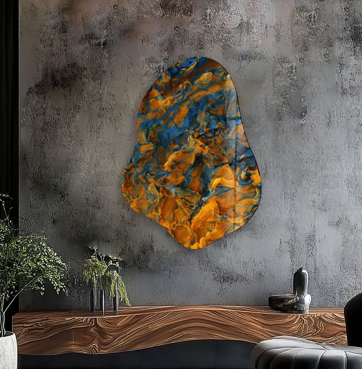 Orange Marbled Decorative Glass Wall Art, photo print on glass, prints on glass wall art
