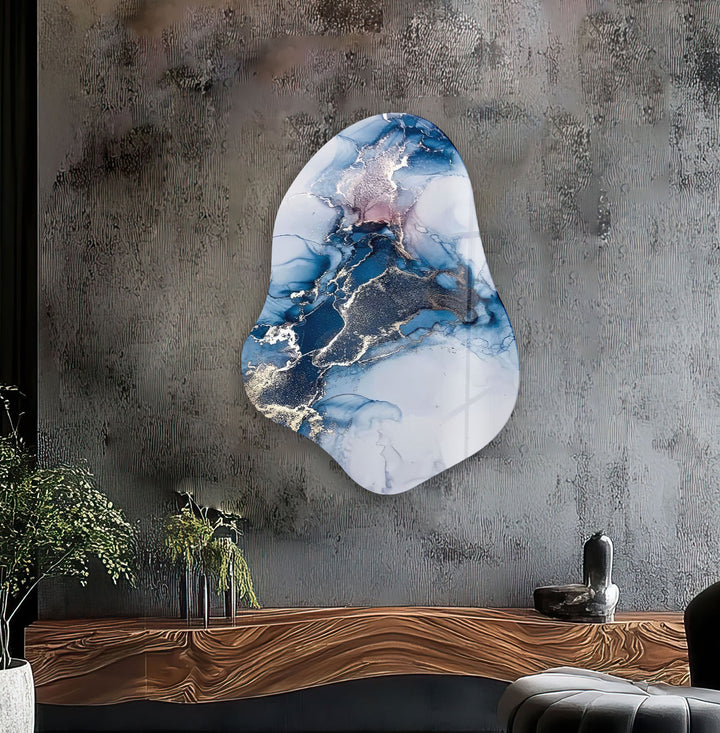 Dark Blue Alcohol Ink Modern Glass Wall Art, photo print on glass, prints on glass wall art
