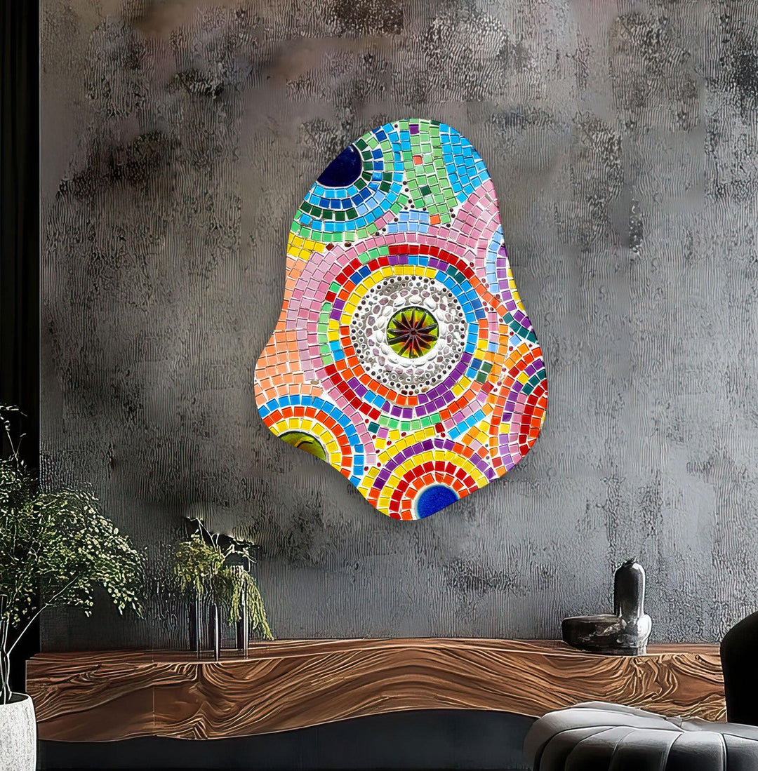 Stylish Pink Mosaic Irregular Glass Wall Art, Glass Printing Wall Art, Print photos on glass
