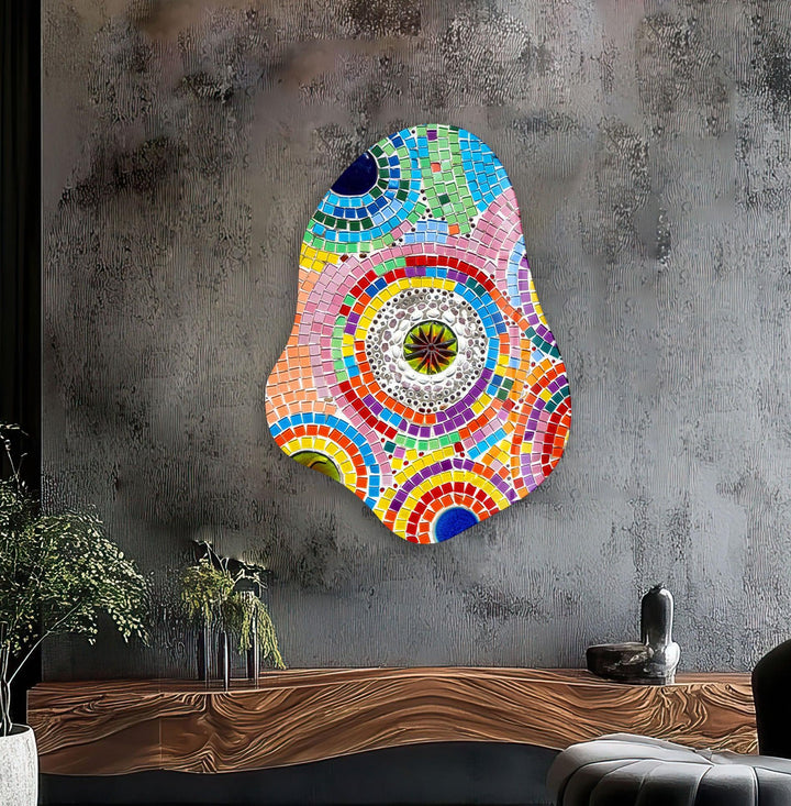 Stylish Pink Mosaic Irregular Glass Wall Art, Glass Printing Wall Art, Print photos on glass
