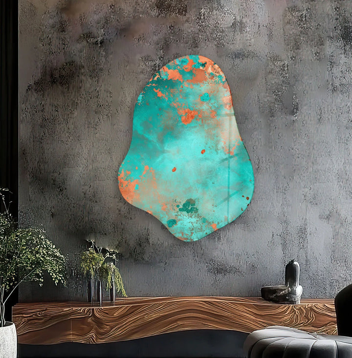 Turquoise Abstarct Decorative Glass Wall Art, photo print on glass, prints on glass wall art
