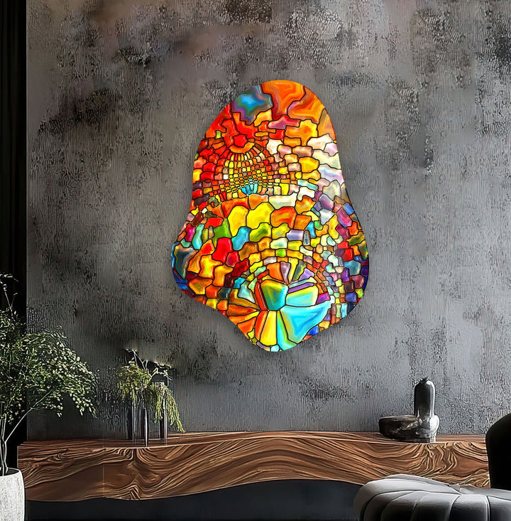 Stylish Orange Stained Glass Wall Art, Glass Printing Wall Art, Print photos on glass
