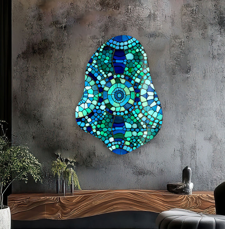 Mosaic Pattern Green Irregular Glass Wall Art, glass photo prints, glass picture prints
