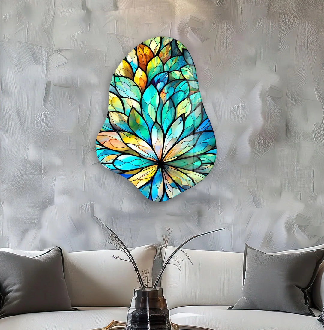 Stained Floral Leaf Glass Wall Art, glass photo prints, glass picture prints
