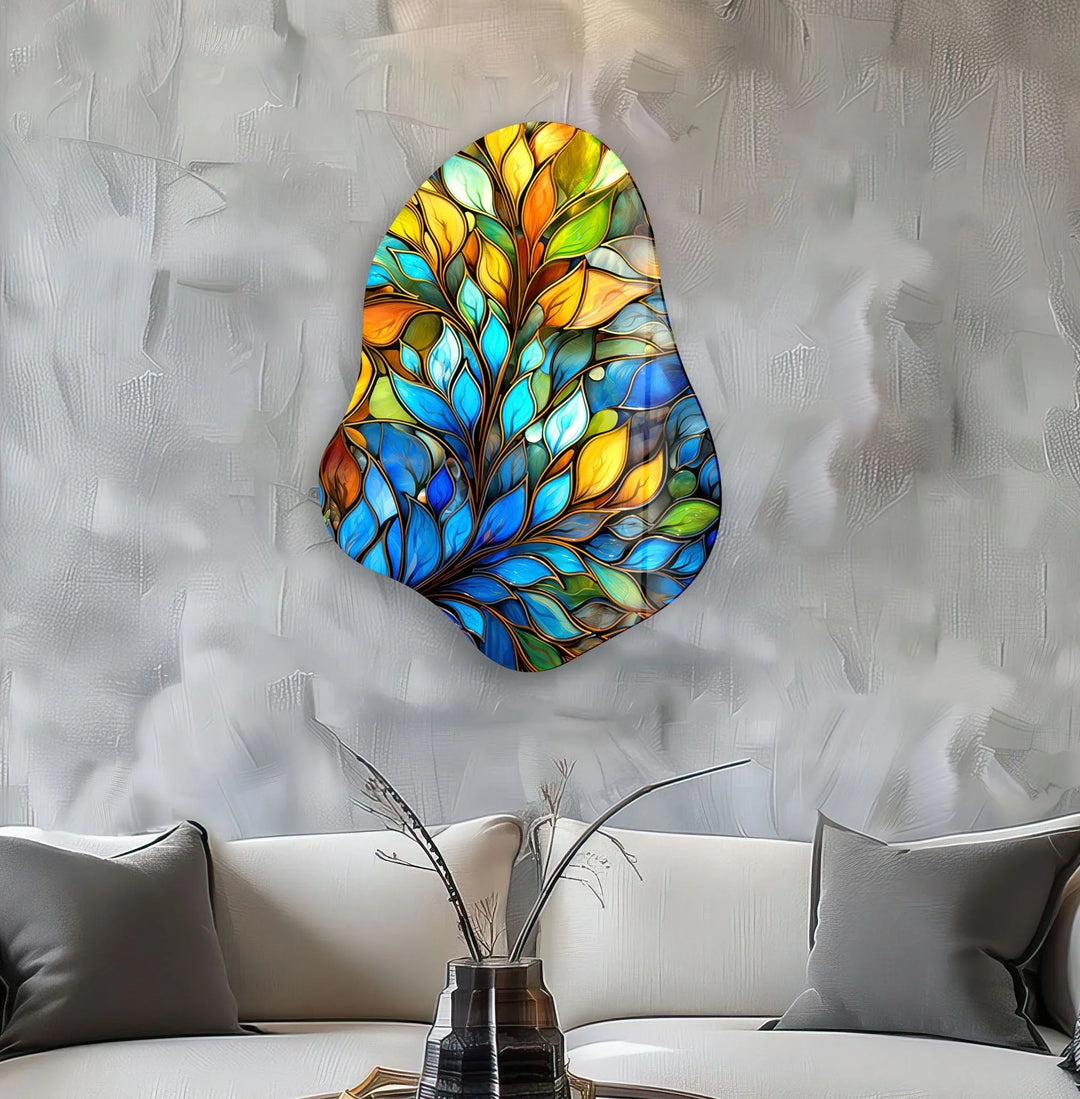 Stained Leaf Floral Glass Wall Art, glass photo prints, glass picture prints

