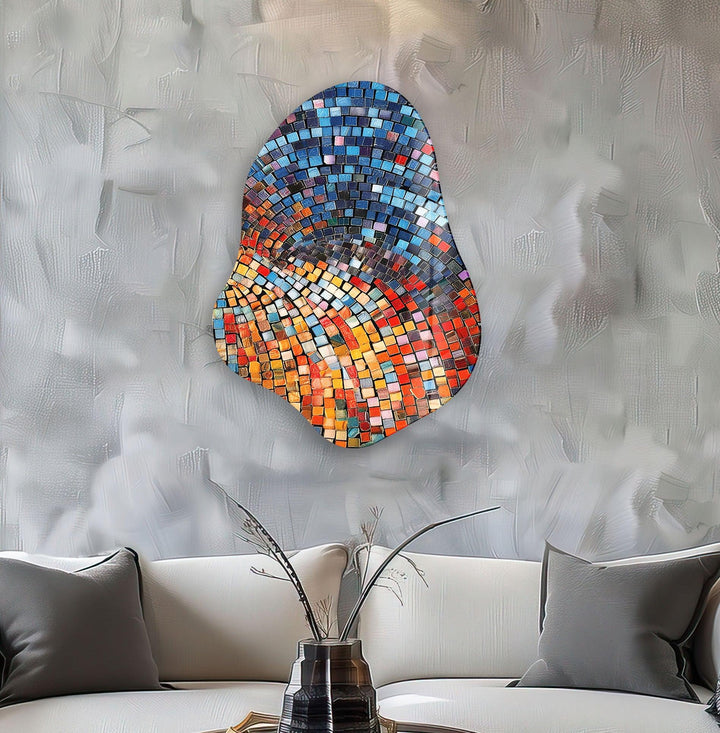 Blue Mosaic Tiles Decorative Glass Wall Art, glass image printing, glass prints from photos
