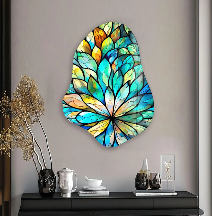 Stained Floral Leaf Glass Wall Art, stained glass wall art, stained glass wall decor
