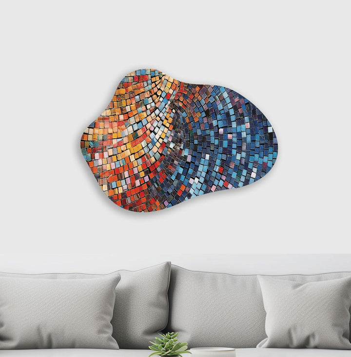 Blue Mosaic Tiles Decorative Glass Wall Art, Glass Printing Wall Art, Print photos on glass
