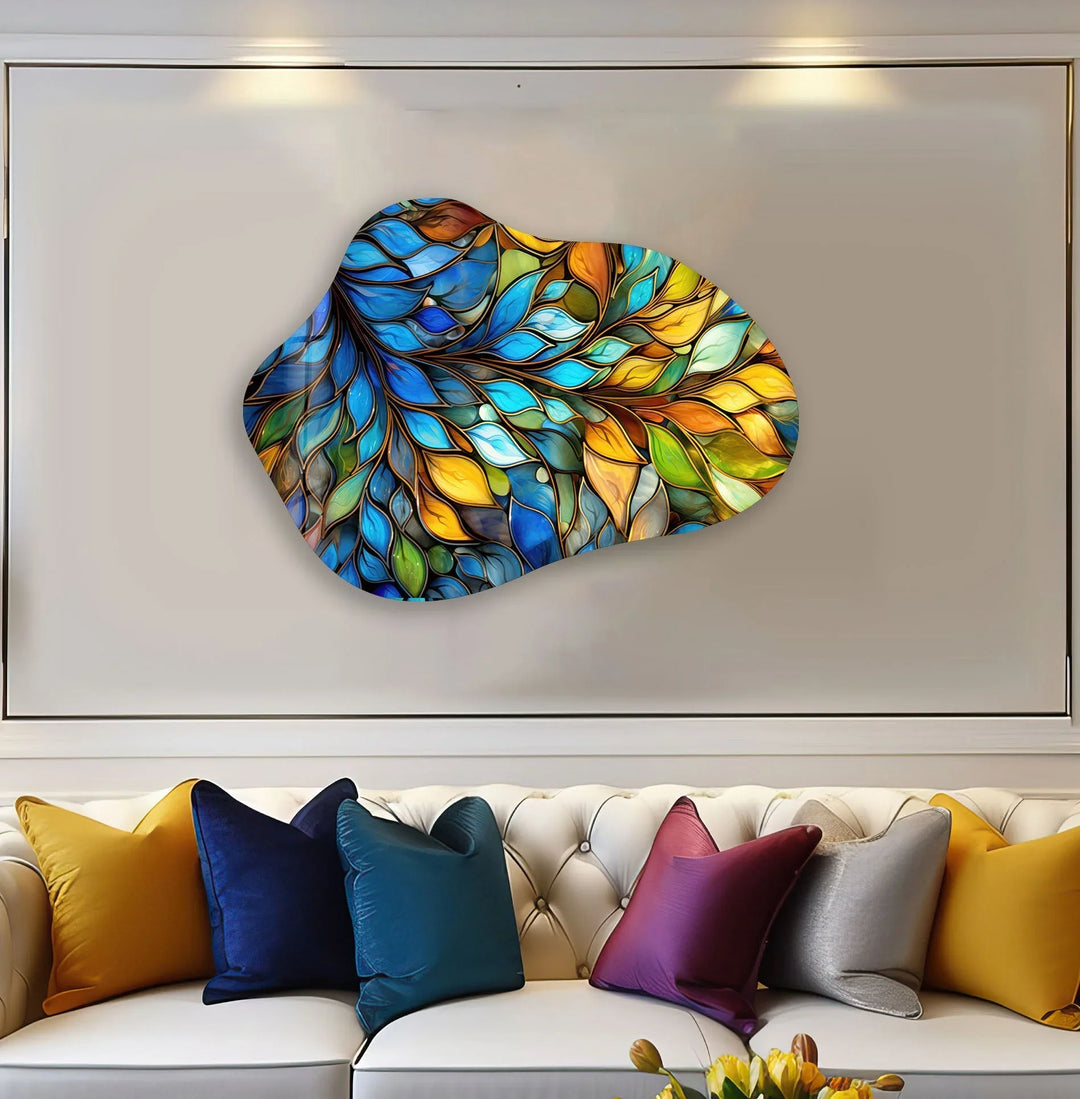 Stained Leaf Floral Glass Wall Art, glass image printing, glass prints from photos
