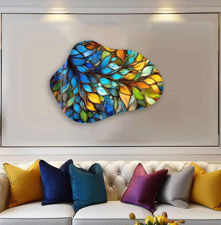 Stained Leaf Floral Glass Wall Art, glass image printing, glass prints from photos
