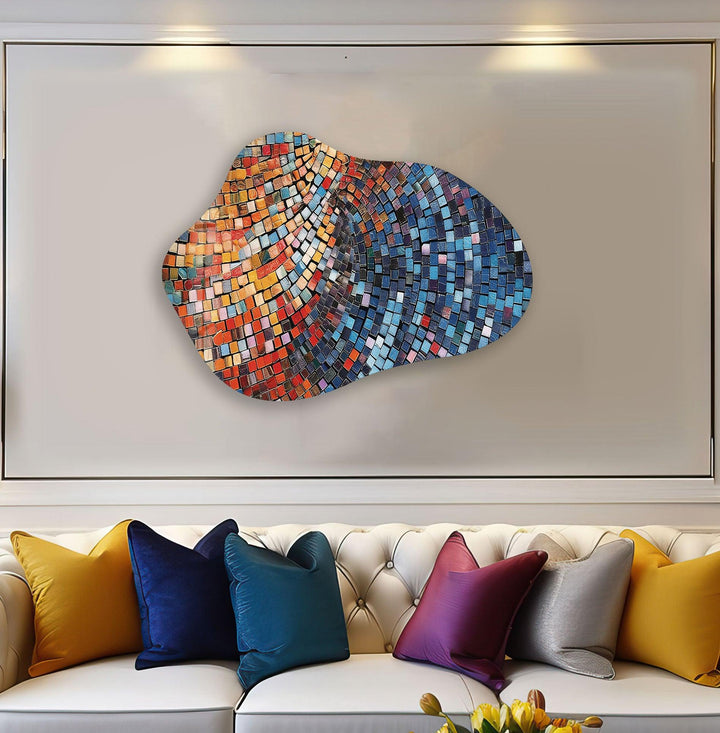 Blue Mosaic Tiles Decorative Glass Wall Art, glass pictures for Wall, glass prints wall art

