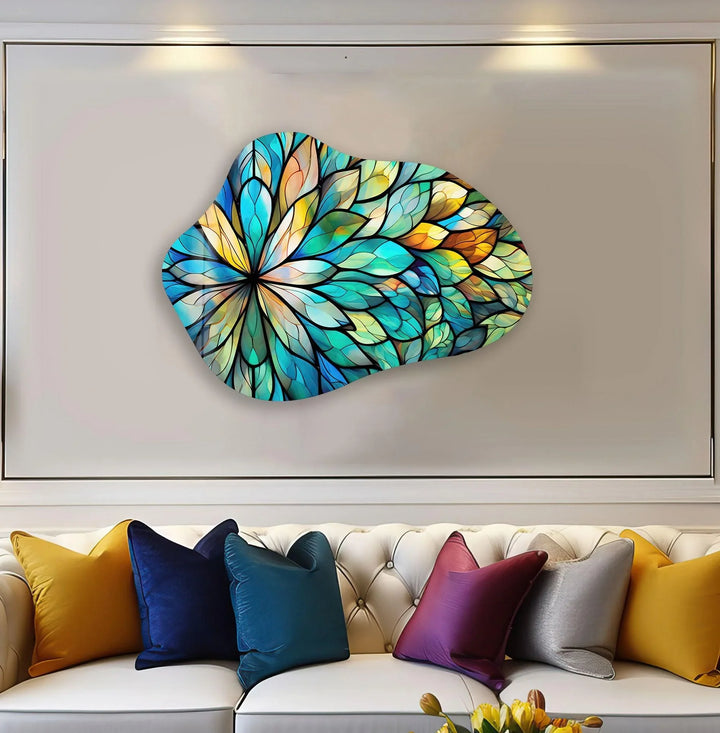 Stained Floral Leaf Glass Wall Art, Glass Printing Wall Art, Print photos on glass
