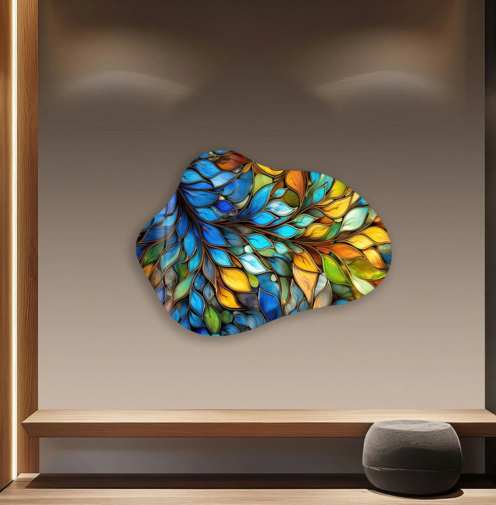 Stained Leaf Floral Glass Wall Art, glass pictures for Wall, glass prints wall art
