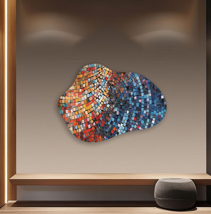 Blue Mosaic Tiles Decorative Glass Wall Art, large glass photo prints, glass wall photos
