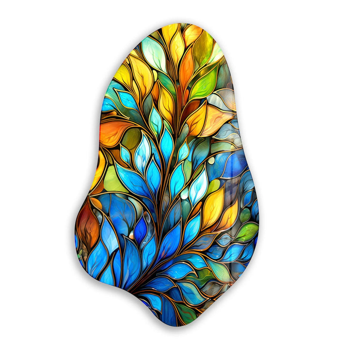 Stained Leaf Floral Glass Wall Art, Glass Printing Wall Art, Print photos on glass
