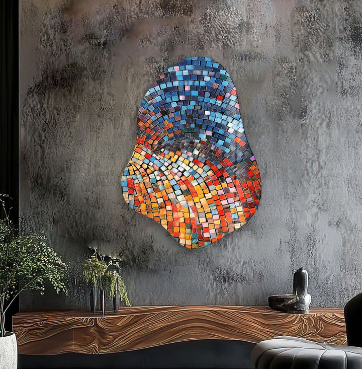 Blue Mosaic Tiles Decorative Glass Wall Art, photo print on glass, prints on glass wall art
