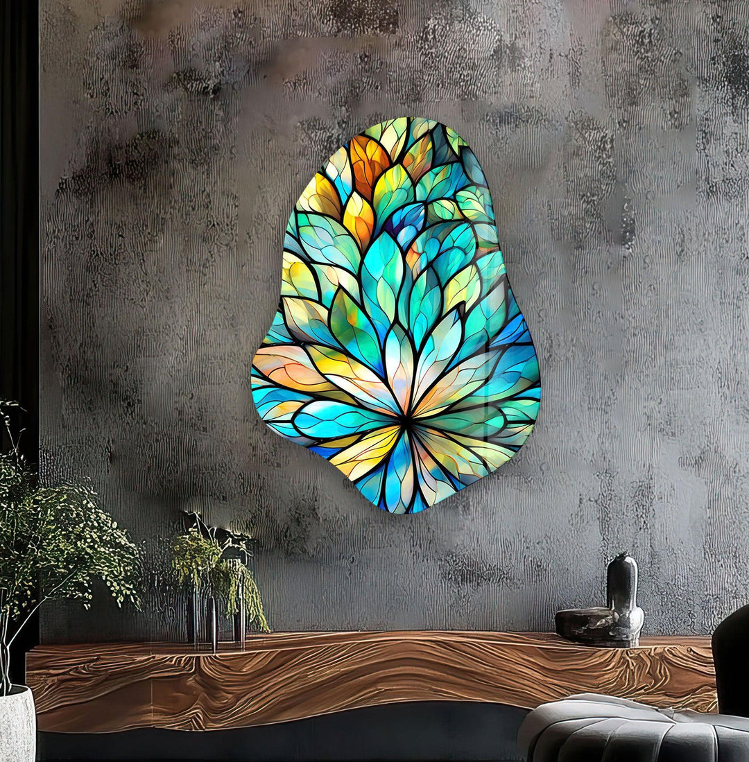 Stained Floral Leaf Glass Wall Art, glass art painting, glass art for the Wall
