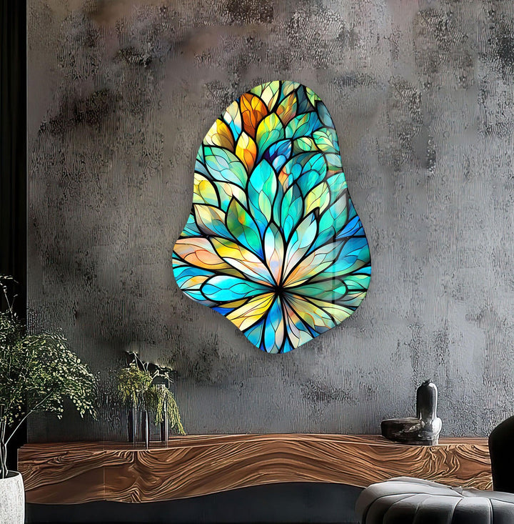 Stained Floral Leaf Glass Wall Art, glass art painting, glass art for the Wall
