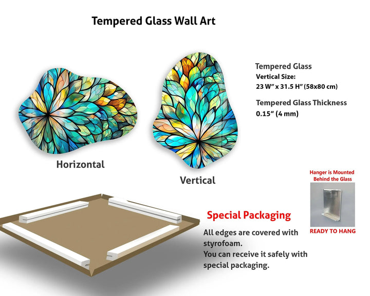 Stained Floral Leaf Glass Wall Art, glass pictures for Wall, glass prints wall art
