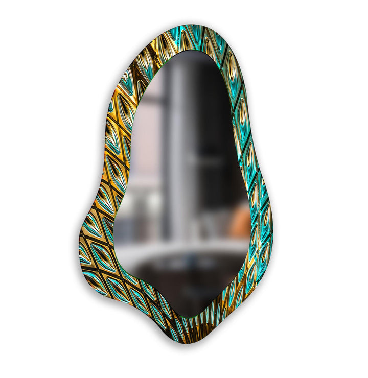 Mirror wall decor combining bold shapes and reflective surfaces to create a striking focal point
