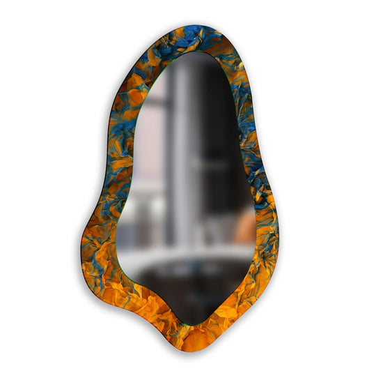 Flowing with an energetic current, this orange abstract modern wall mirror invites a sense of dynamic movement, redefining modern wall mirrors with its fluid asymmetric design.
