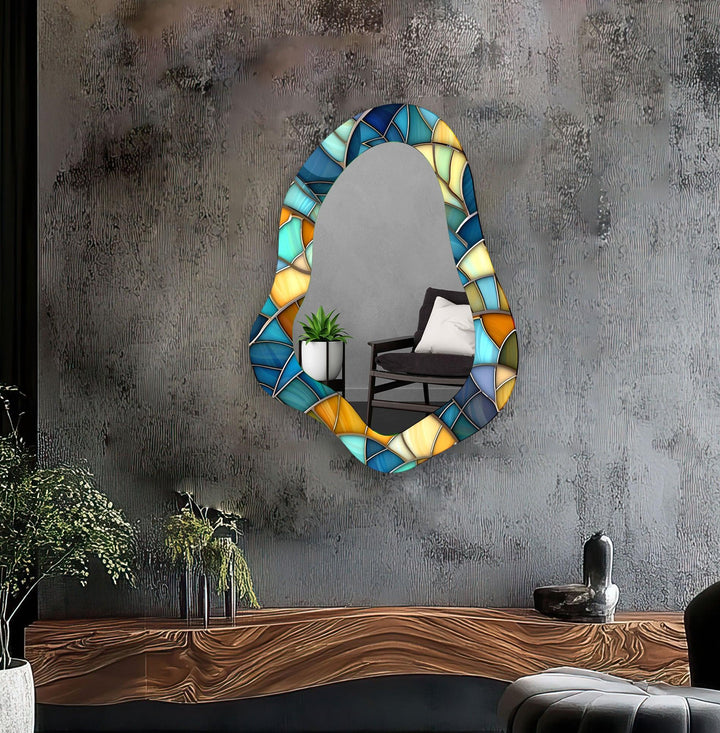 Mirrored wall art crafted with bold patterns for a modern and sophisticated touch
