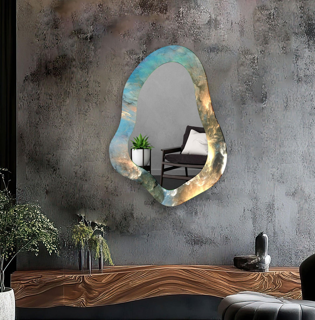 Mirrored wall art inspired by geometric elegance, perfect for adding depth and dimension
