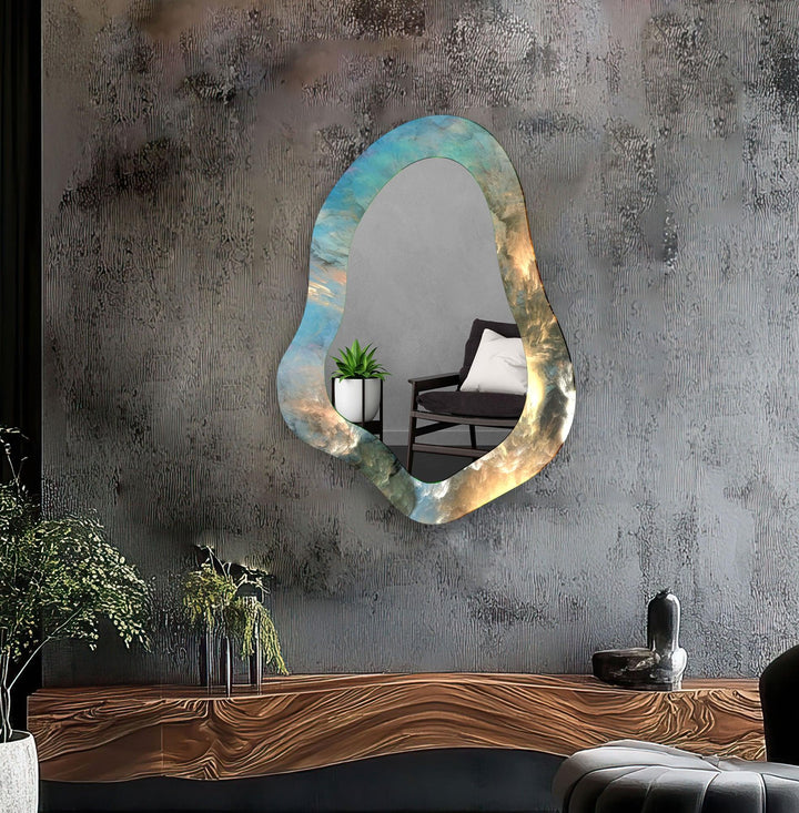 Mirrored wall art inspired by geometric elegance, perfect for adding depth and dimension
