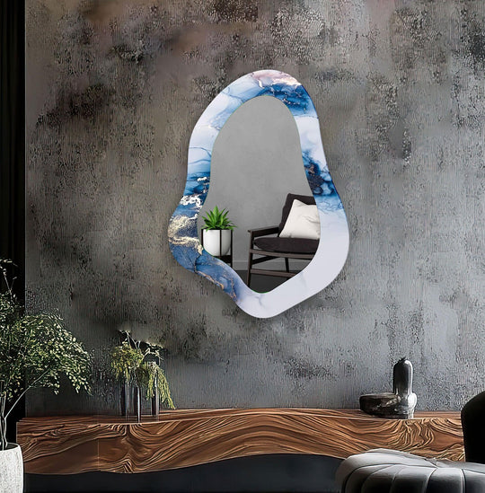Blue Alcohol Ink Irregular Shape Wall Mirror - MyPhotoStation
