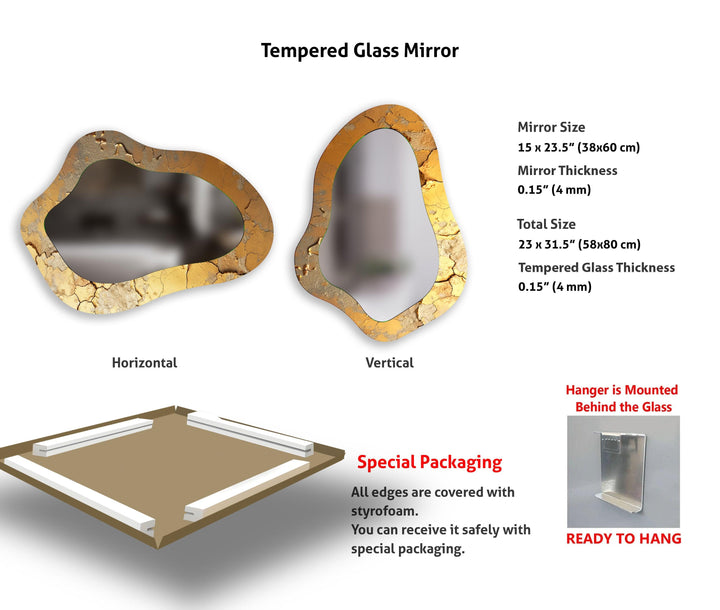 Moderner, asymmetrischer Wandspiegel in Gold