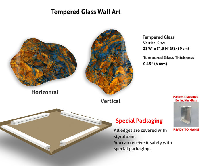 Orange Marbled Decorative Glass Wall Art, art glass wall art, glass wall art pictures
