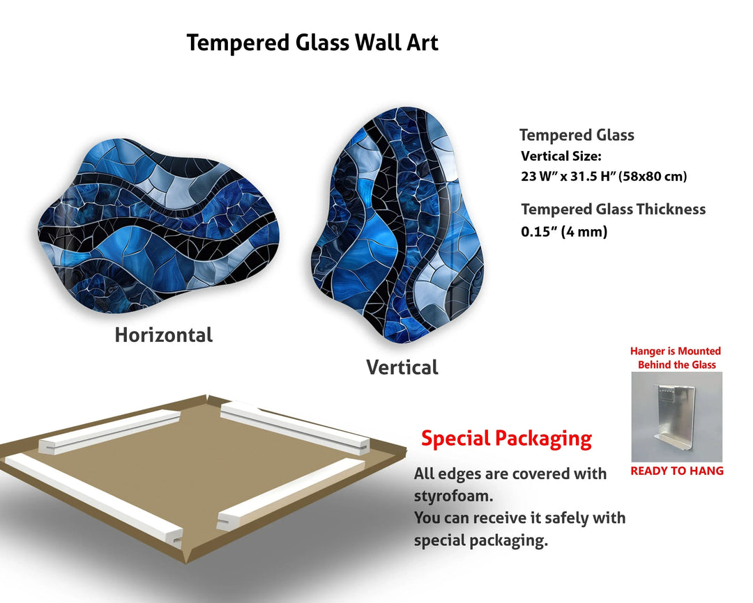 Stained Blue Decorative Glass Wall Art, glass pictures for Wall, glass prints wall art
