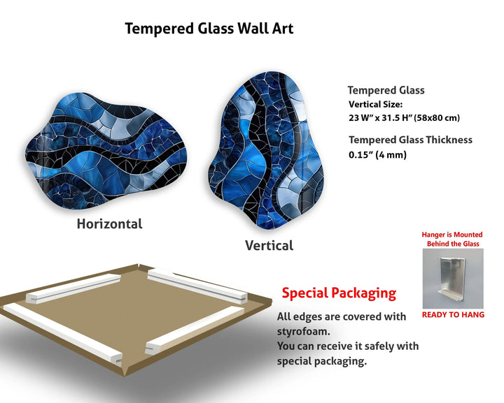 Stained Blue Decorative Glass Wall Art, glass pictures for Wall, glass prints wall art
